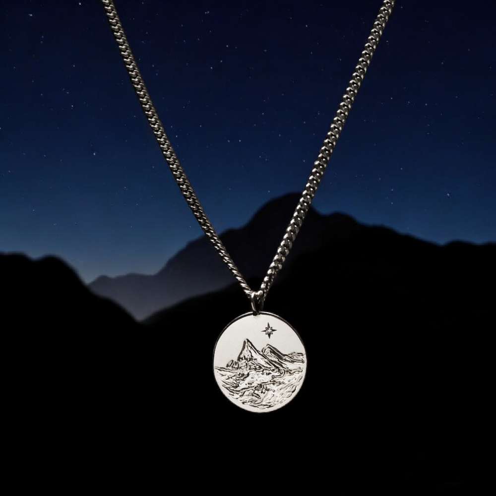 Collier montagnes, unisexe, argent 925, diamant serti, création unique, AM Bijoux