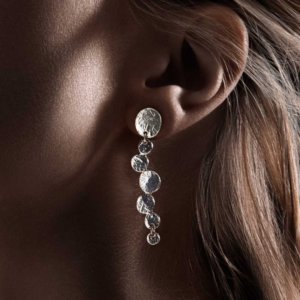 Boucles d'oreilles pendantes, forme organique, argent 925, pour femme, créations artisanales suisse
