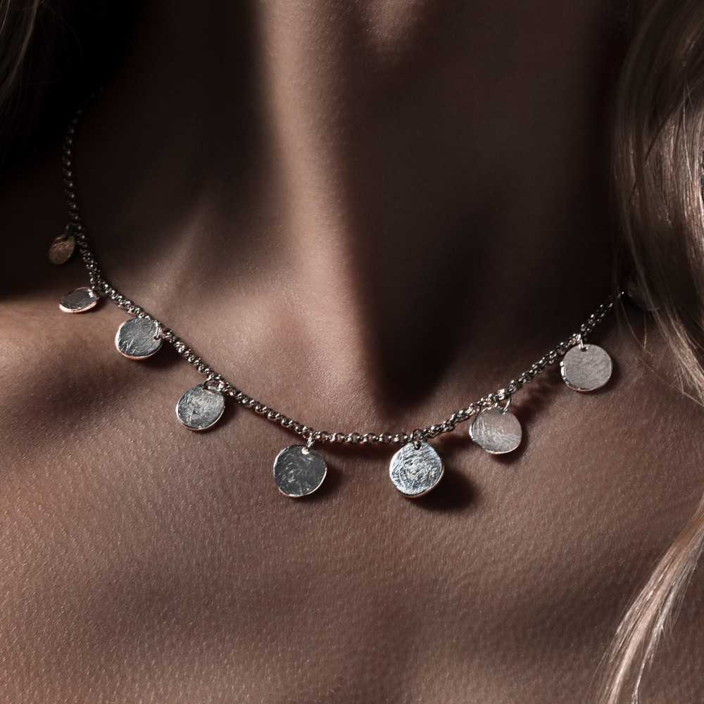 Collier ras de cou pampilles pour femme en argent 925, création artisanale Suisse