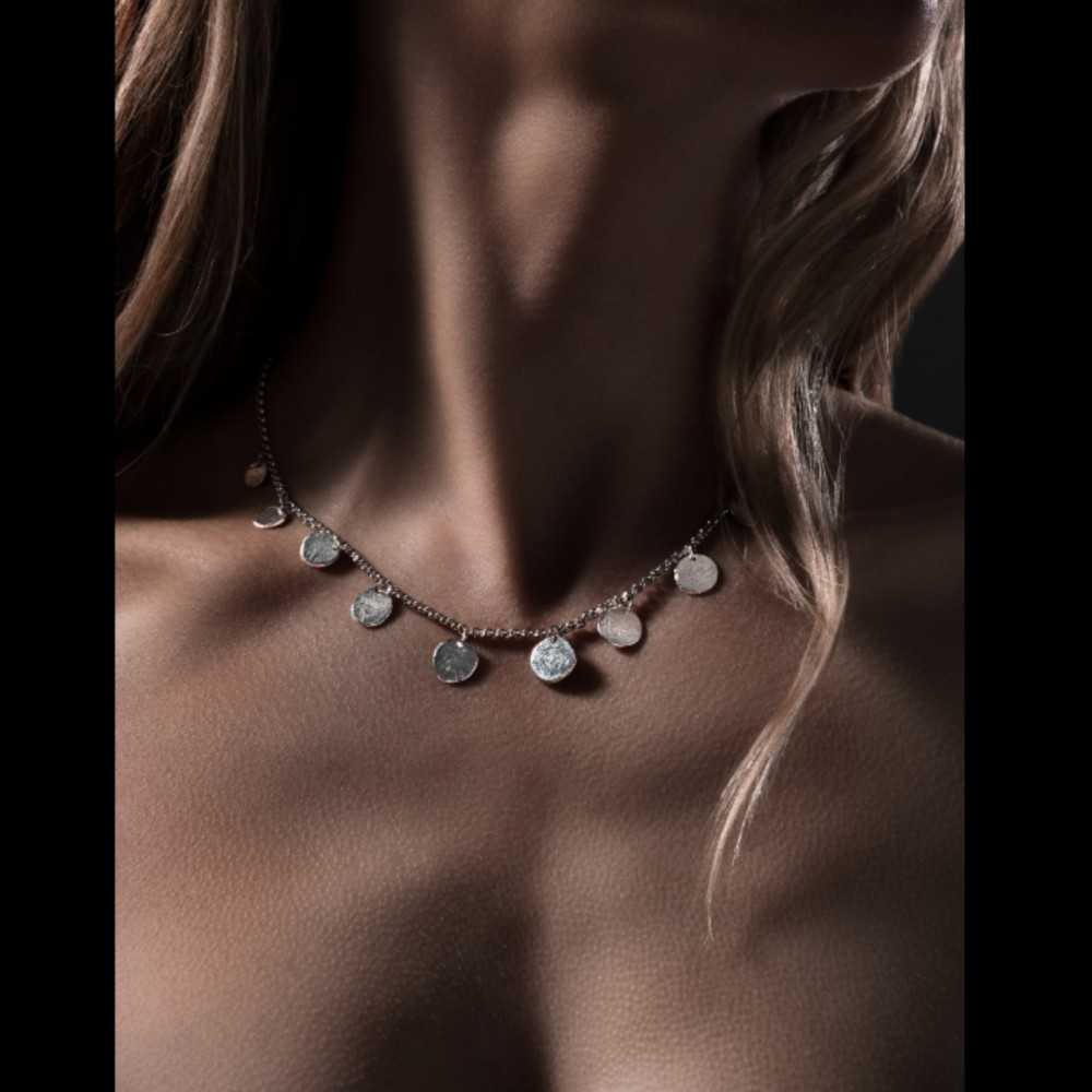 Collier ras de cou chaîne pampilles pour femme en argent 925, création artisanale Suisse romande