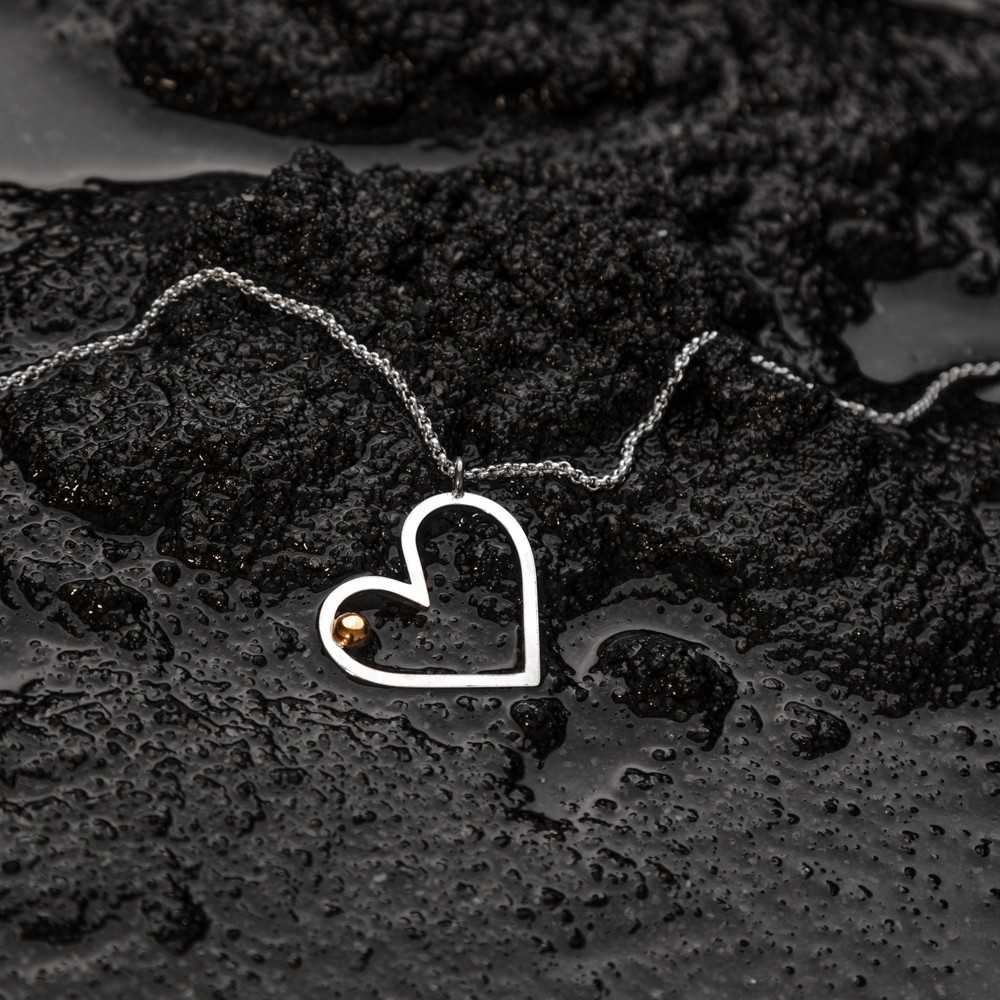 Collier coeur en argent 925 et or, collier Saint Valentin, bijou d'amour artisanale en Suisse romande