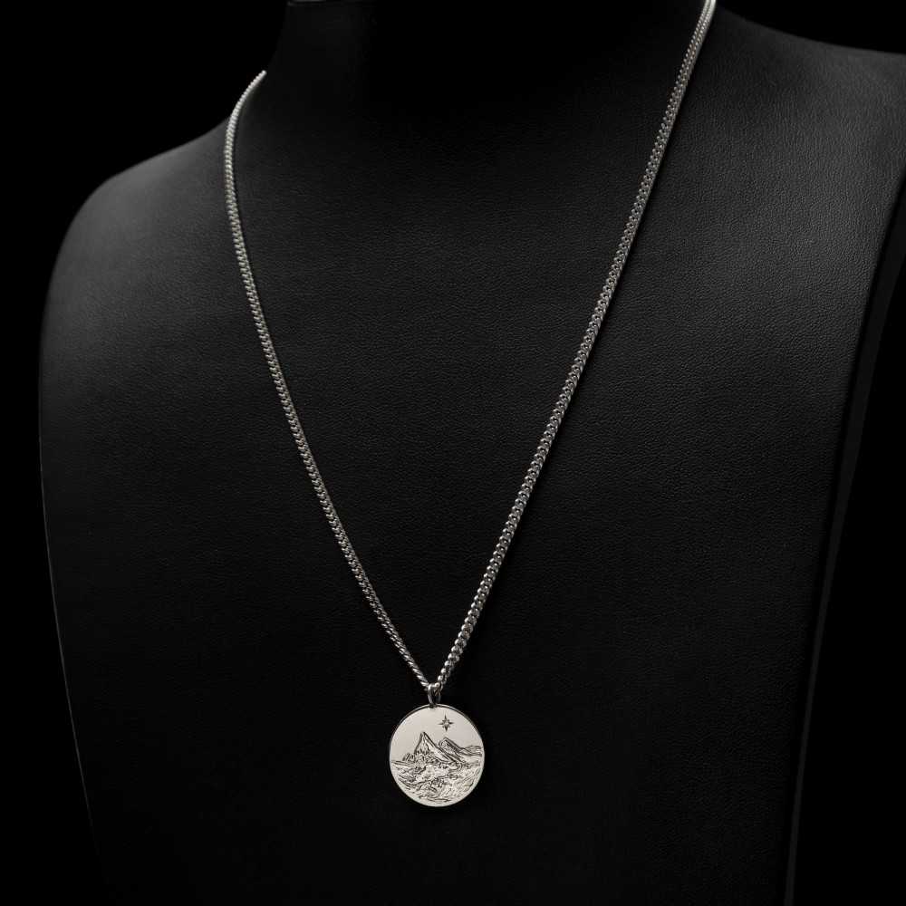 Collier montagnes et diamant, unisexe, argent 925, création unique fait main en Suisse